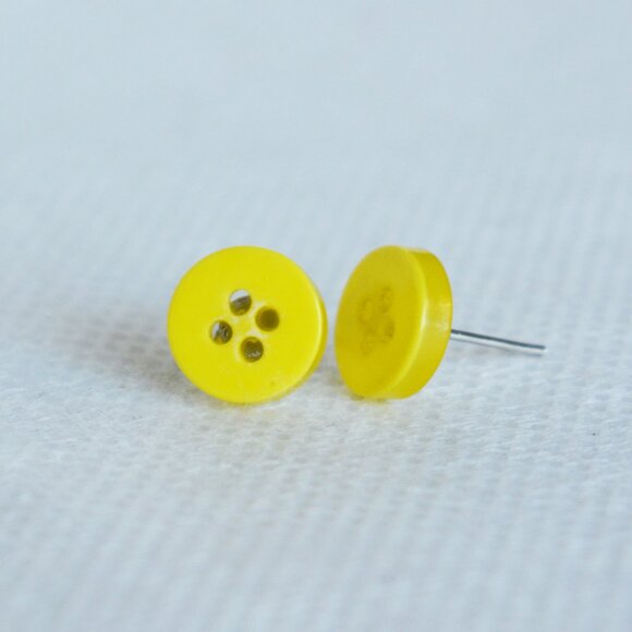 Small Yellow Button Study Earrings - Picture 1 of 6